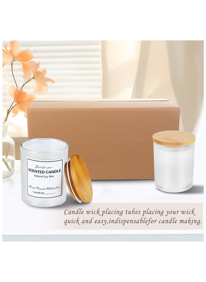 SKYLINK - 12 Pack 8oz Frosted Glass Candle Jars with Bamboo Lids, Empty Candle Containers for DIY Candle Making, Includes Wicks, Wick Holders, Safety Warning Labels, Custom & Blank Stickers - Image 1