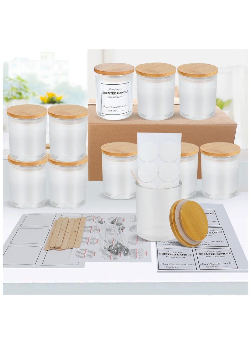 SKYLINK - 12 Pack 8oz Frosted Glass Candle Jars with Bamboo Lids, Empty Candle Containers for DIY Candle Making, Includes Wicks, Wick Holders, Safety Warning Labels, Custom & Blank Stickers - Image 1