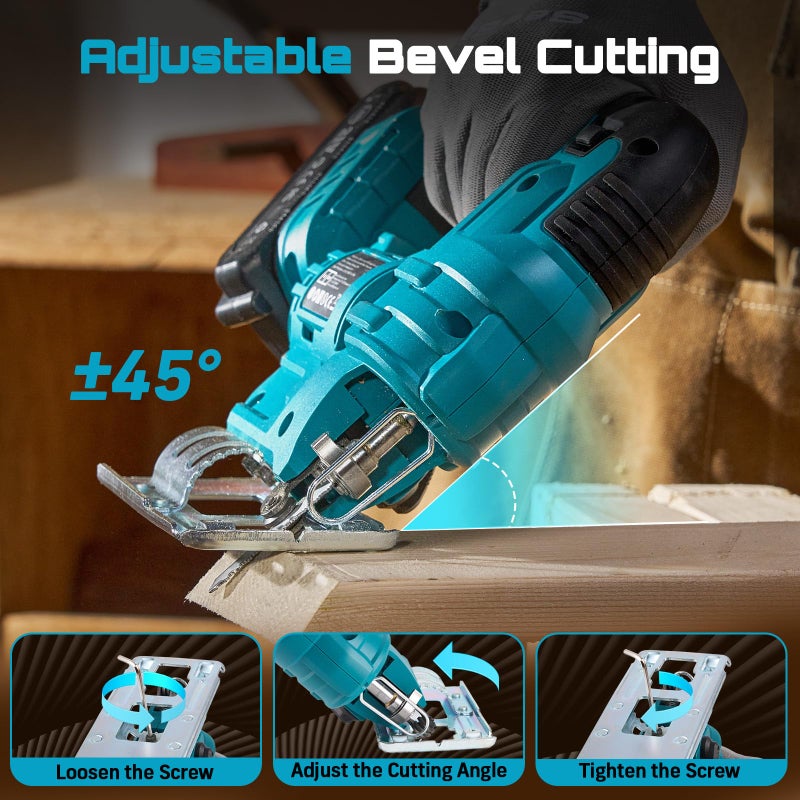 SEESII 21V Cordless Jigsaw Tool, Electric Jig Saw with 2Ã— 2.0Ah Batteries, 0Â°-45Â° Bevel Cuts, 4 Orbital Settings for Wood Cutting, 2800SPM Variable Speed, Mini Jigsaw for Straight/Curve/Circle Cutting - Image 5