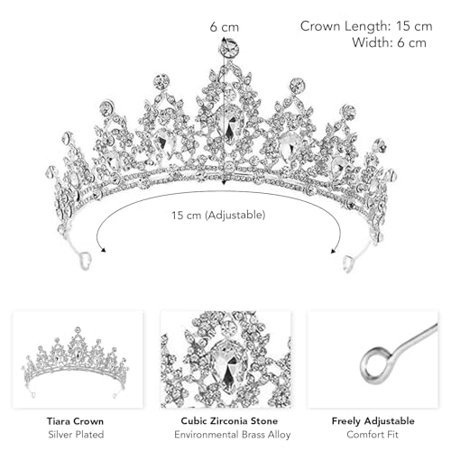 Peora Silver Plated Cubic Zirconia Studded Princess Tiara Crown Hair Accessory Gift for Girls & Women. - Image 4