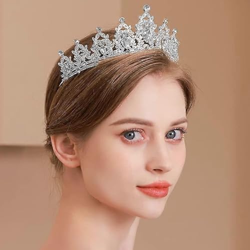 Peora Silver Plated Cubic Zirconia Studded Princess Tiara Crown Hair Accessory Gift for Girls & Women. - Image 2