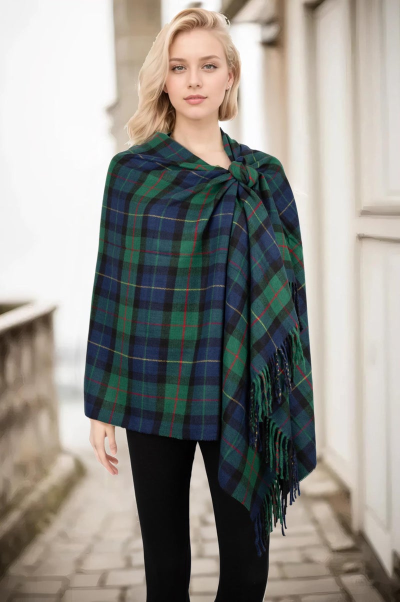 Achillea Long & Wide Scottish Clan Tartan Plaid Cashmere Feel Shawl Wrap Winter Warm Scarf 80" x 30" (Navy Green Plaid) - Image 5