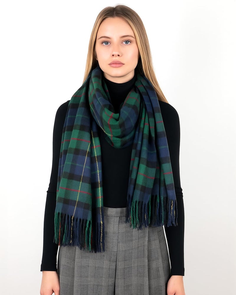 Achillea Long & Wide Scottish Clan Tartan Plaid Cashmere Feel Shawl Wrap Winter Warm Scarf 80" x 30" (Navy Green Plaid) - Image 3