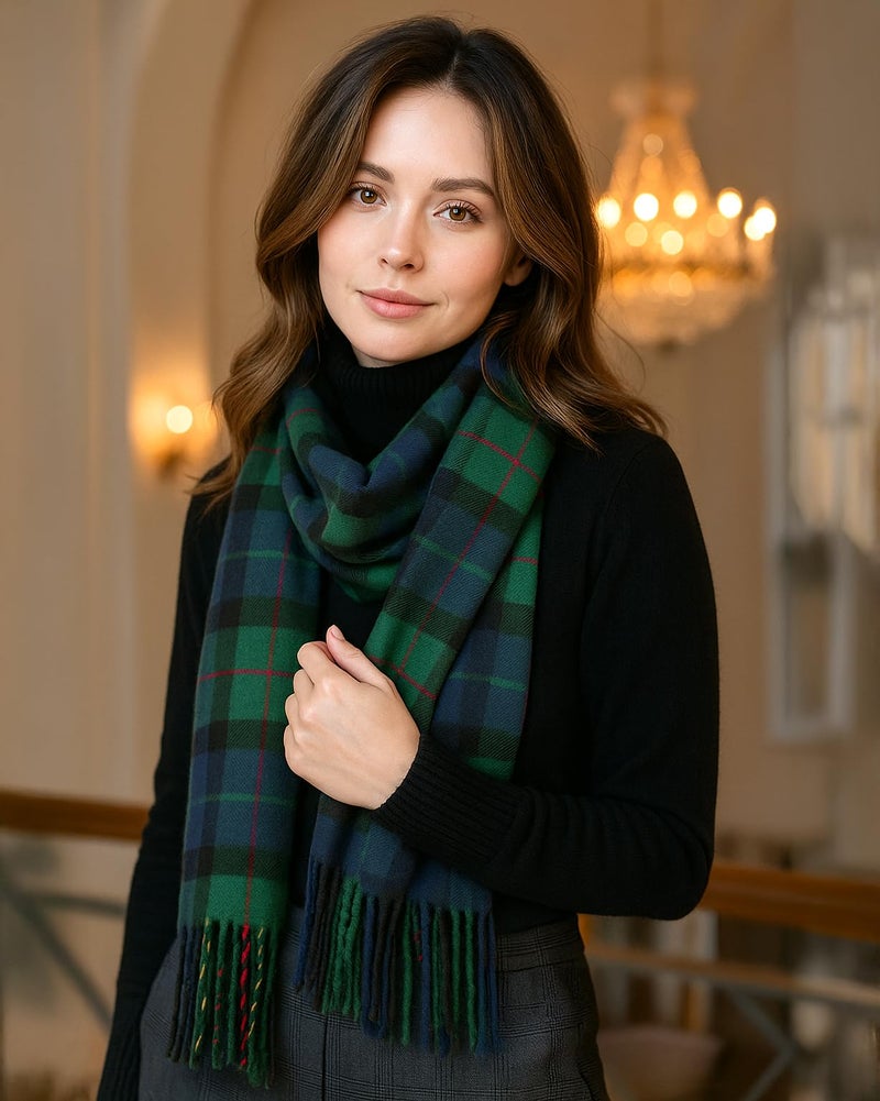 Achillea Long & Wide Scottish Clan Tartan Plaid Cashmere Feel Shawl Wrap Winter Warm Scarf 80" x 30" (Navy Green Plaid) - Image 2