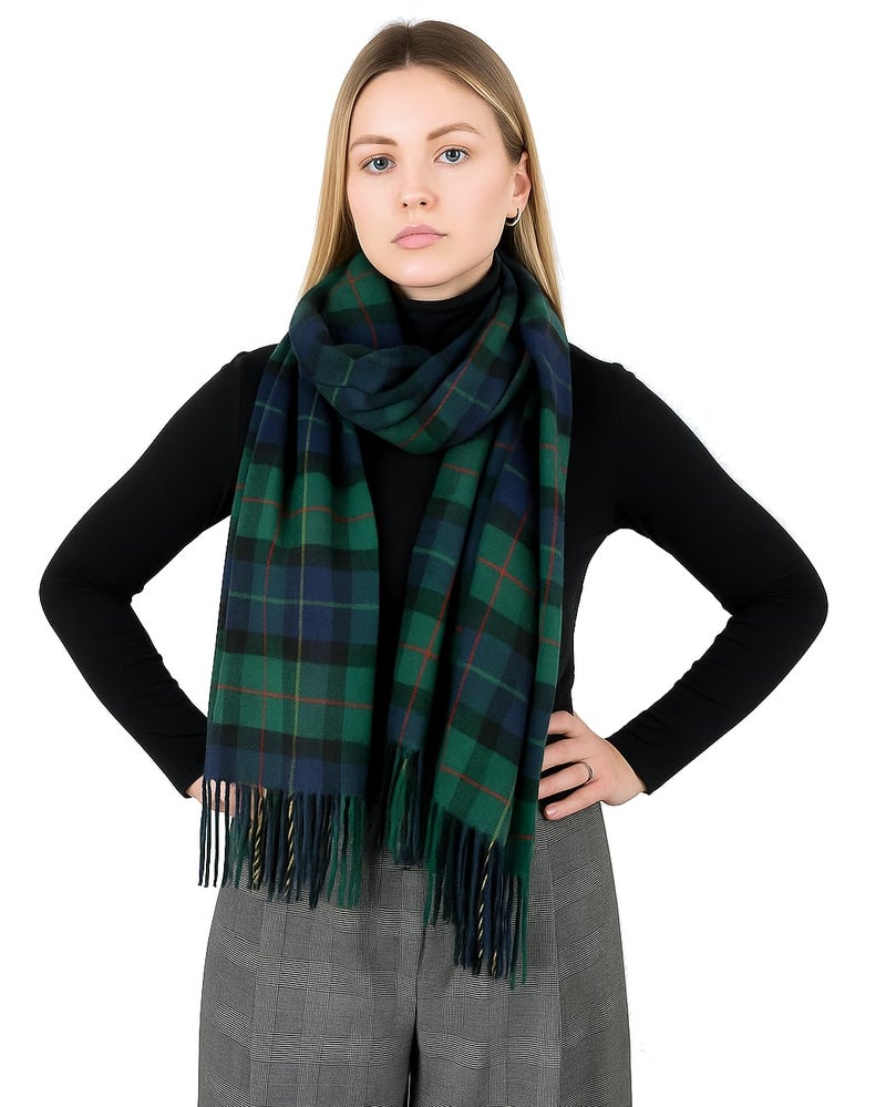 Achillea Long & Wide Scottish Clan Tartan Plaid Cashmere Feel Shawl Wrap Winter Warm Scarf 80" x 30" (Navy Green Plaid) - Image 4