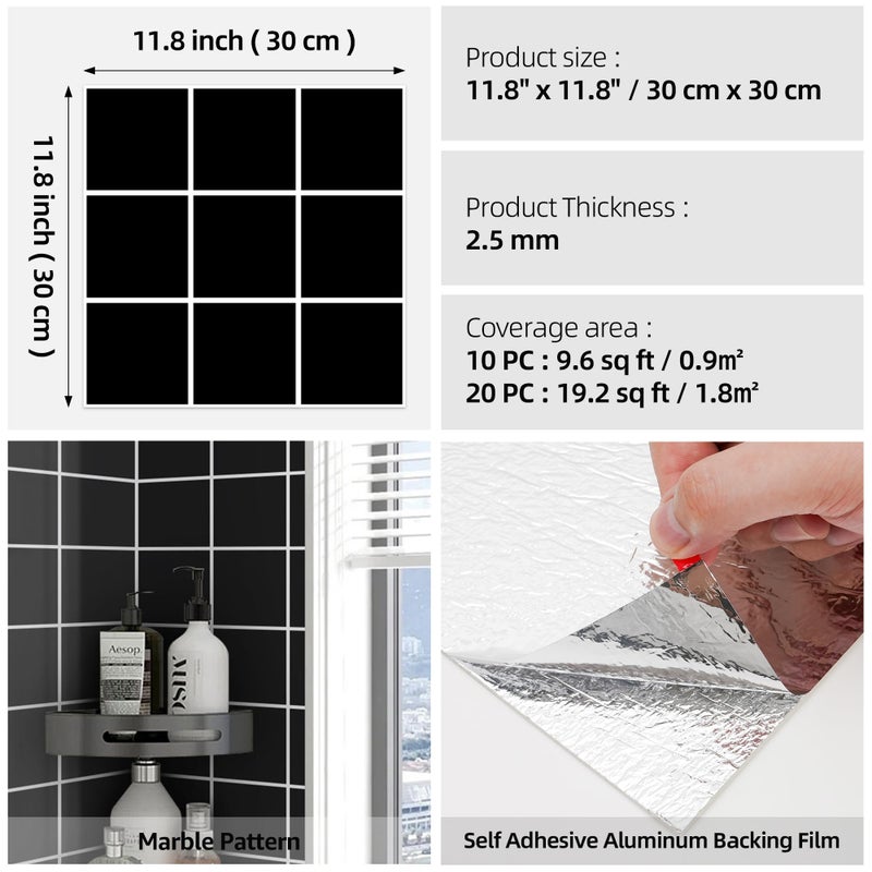 WADILE WDILE PVC Peel and Stick Tiles, Self-Adhesive Backsplash Panels for Kitchen, Bathroom, Laundry Walls Waterproof and Easy to Clean Stick-On Backsplash Black Checkered 10 PC - Image 2