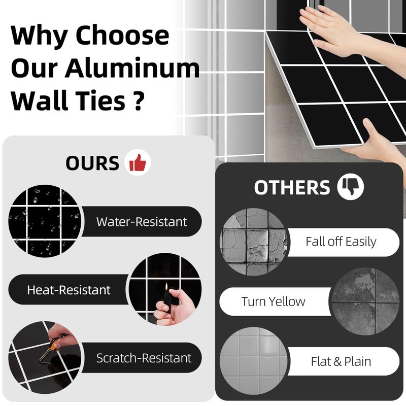 WADILE WDILE PVC Peel and Stick Tiles, Self-Adhesive Backsplash Panels for Kitchen, Bathroom, Laundry Walls Waterproof and Easy to Clean Stick-On Backsplash Black Checkered 10 PC - Image 3