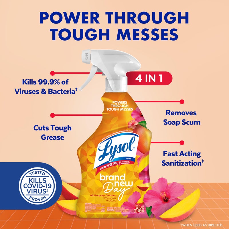 Lysol All Purpose Cleaner Spray, Multi-Purpose Disinfecting Spray, Kitchen & Bathroom Cleaner, Mango & Hibiscus Scent, 32 Fl Oz - Image 2