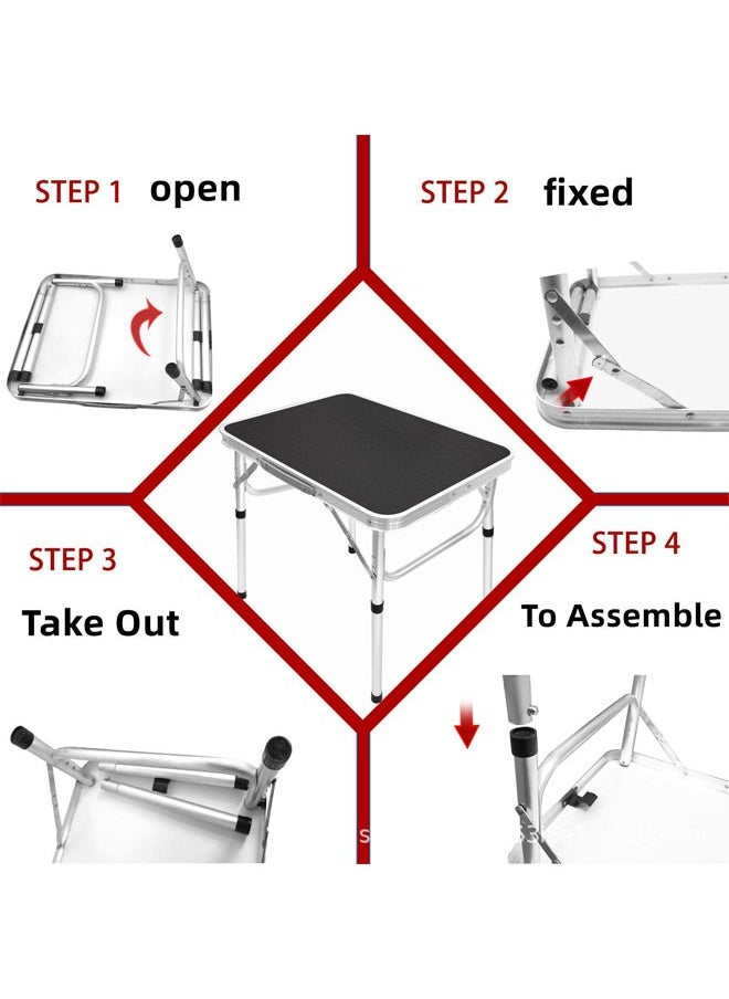 Denzoz Folding Table Portable Lightweight Folding Camping Table Aluminum Small Folding Table Portable with Handle Adjustable Height for Picnic Party BBQ Black  - Image 3