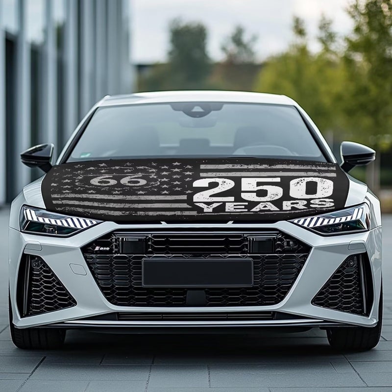 HUIACONG American 250 Years Car Hood Cover All-Season Protection Route 66 Hood Cover Protector of Cars Stretch Fabric Covers Automotive Accessories Universal Fits Most Cars - Image 3