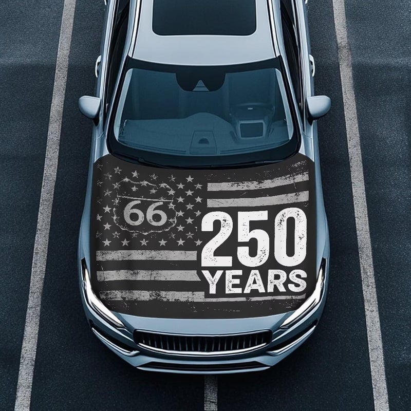 HUIACONG American 250 Years Car Hood Cover All-Season Protection Route 66 Hood Cover Protector of Cars Stretch Fabric Covers Automotive Accessories Universal Fits Most Cars - Image 2