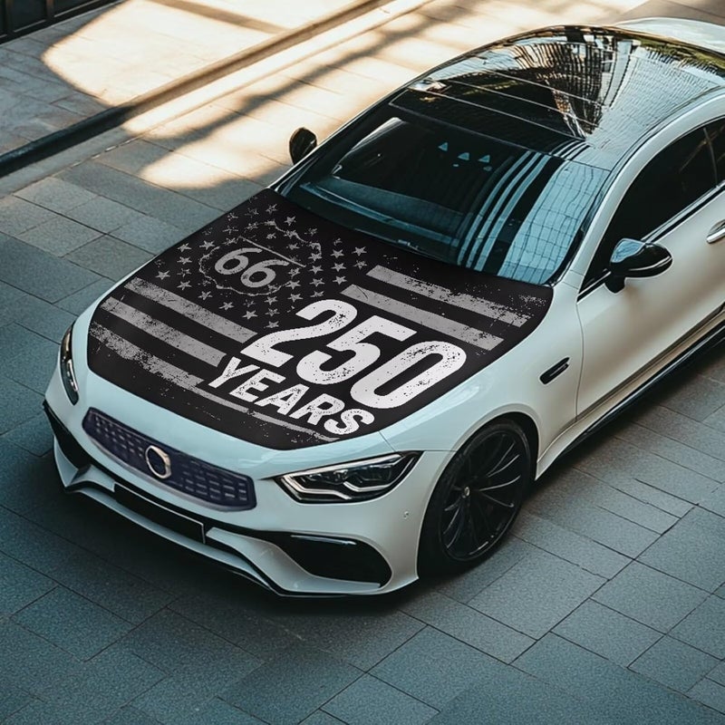 HUIACONG American 250 Years Car Hood Cover All-Season Protection Route 66 Hood Cover Protector of Cars Stretch Fabric Covers Automotive Accessories Universal Fits Most Cars - Image 4