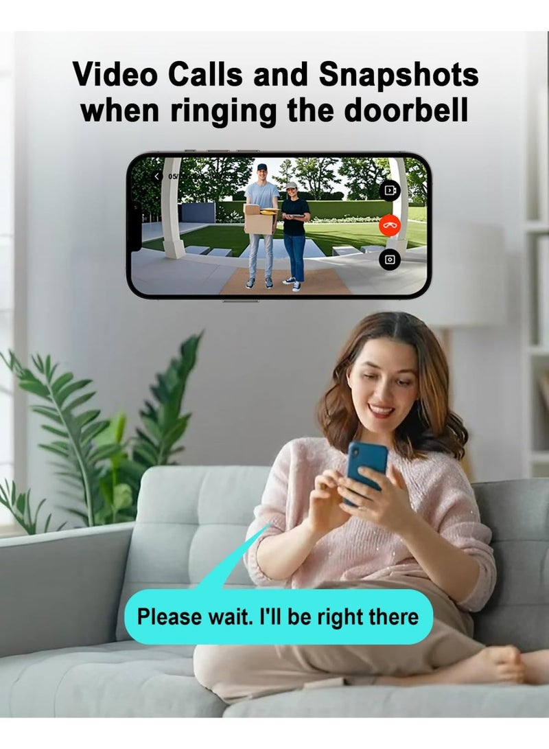 شابية كاميرا جرس باب بدقة 1080 بكسل مع جرس رنين، جرس باب فيديو ذكي مع محادثة ثنائية الاتجاه، تخزين سحابي، تنبيهات فورية، رؤية ليلية، مقاوم للماء IP55 - Image 4