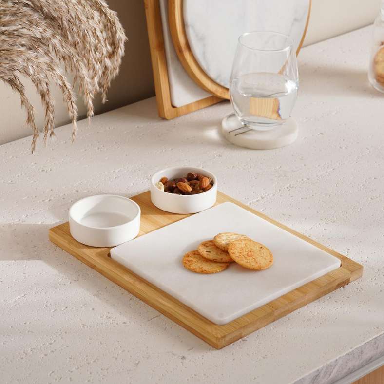 Pan Home Natura 4-Piece Serving Set 28x21x3cm -Natural & White - Image 1