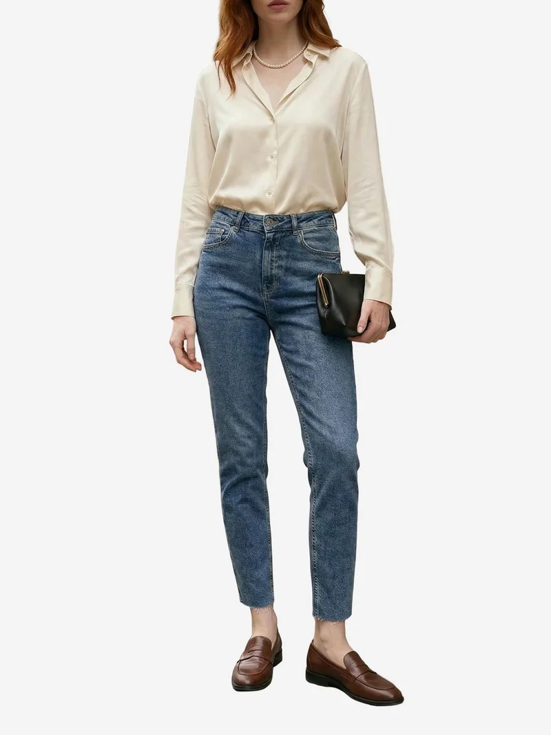 MY FASHION Navy Blue MY FASHION High Waist Skinny Leg Denim Pants for Women | Best Price UAE