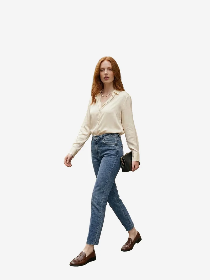MY FASHION Navy Blue MY FASHION High Waist Skinny Leg Denim Pants for Women | Best Price UAE