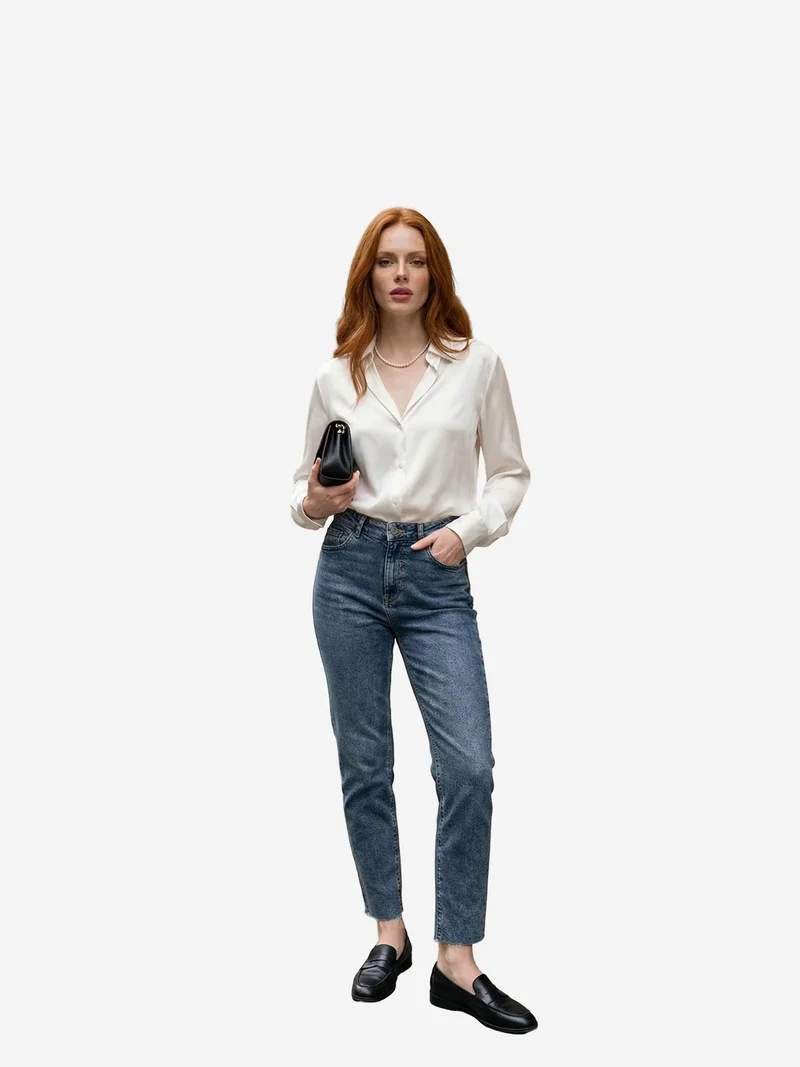 MY FASHION Navy Blue MY FASHION High Waist Skinny Leg Denim Pants for Women | Best Price UAE