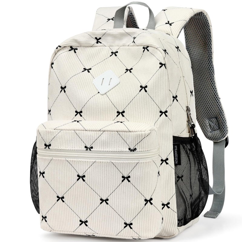 STEAMEDBUN Corduroy Kids Backpack for Girls Boys 38 Girls Backpack for Elementary Kindergarten Bow - Image 2