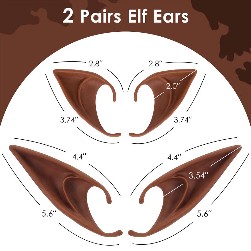 FRESHME Renaissance 2 Pairs Brown Pixie Elf Ears - Silicone Short and Long Fairy Ears Set Brown Skin for Women Cosplay Anime Vampire Elven Christmas Halloween Masqerade Costume Accessories - Image 5