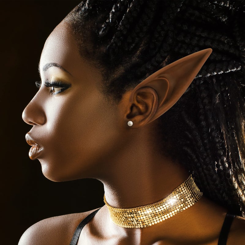 FRESHME Renaissance 2 Pairs Brown Pixie Elf Ears - Silicone Short and Long Fairy Ears Set Brown Skin for Women Cosplay Anime Vampire Elven Christmas Halloween Masqerade Costume Accessories - Image 3