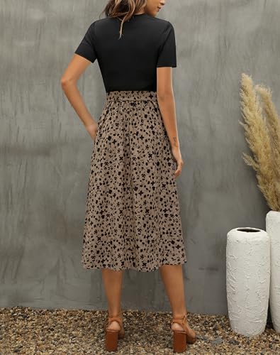 Zattcas Womens 2026 Summer Dresses Short Sleeve Ribbed Teacher Church Modest Business Casual Work Outfits Midi Dress with Pockets Blacktaupe XL - Image 3