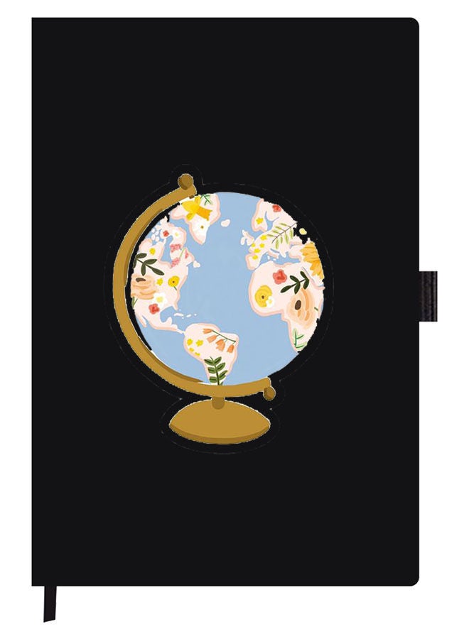 Theodor Designer A5 Thick Black Hardcover Notebook Globe - Image 1
