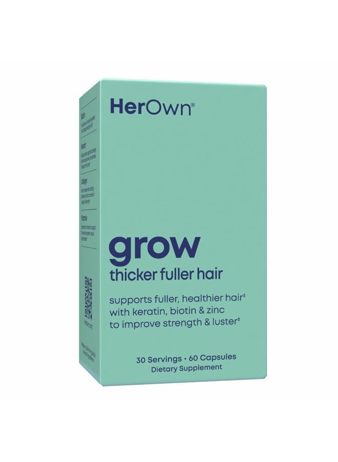 Her Own Grow Capsules, Keratin Hair Growth Support, Skin & Nails, Biotin and Collagen Supplement, Hyaluronic Acid, 60 Capsules - Image 1