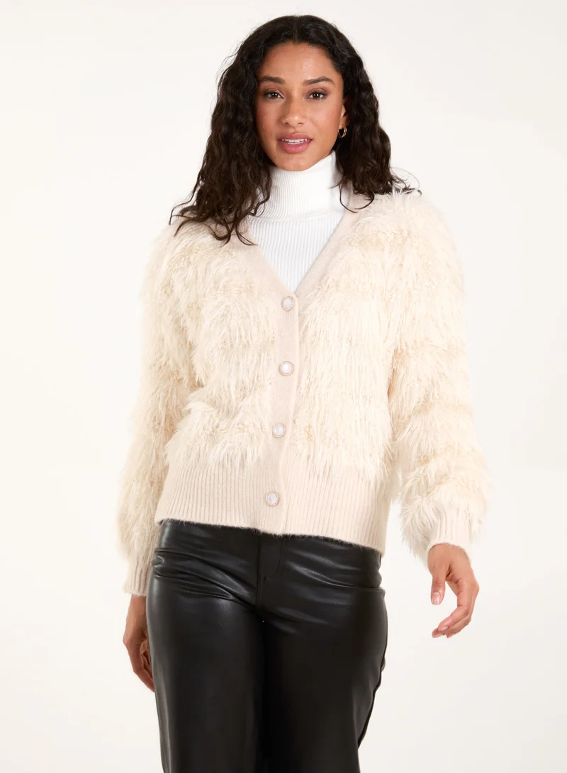Fluffy Pearl Button Cardigan