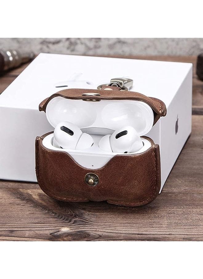 erorex - Luxury Genuine Cow Leather Case Airpods Pro For Airpod 3 Case With Keychain Protective Cover Waterproof Silicone Cover Airpods Accessories For Charging Case For Charging Box Brown - Image 1