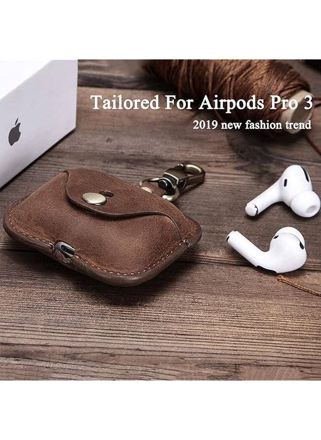 erorex - Luxury Genuine Cow Leather Case Airpods Pro For Airpod 3 Case With Keychain Protective Cover Waterproof Silicone Cover Airpods Accessories For Charging Case For Charging Box Brown - Image 1