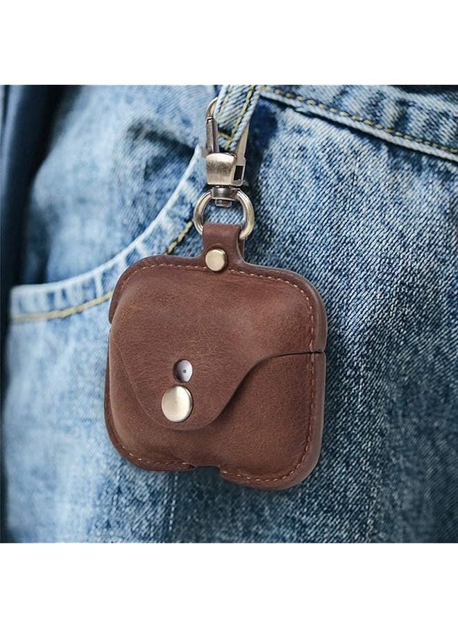 erorex - Luxury Genuine Cow Leather Case Airpods Pro For Airpod 3 Case With Keychain Protective Cover Waterproof Silicone Cover Airpods Accessories For Charging Case For Charging Box Brown - Image 1