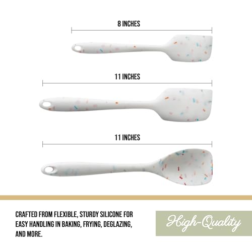 Trudeau Confetti Silicone Utensil Set – 11" Spatula, 11" Spoonula & 8" Small – Reinforced hybrid flexible silicone, BPA-free, heat resistant to 428°F, ergonomic & dishwasher safe. - Image 3