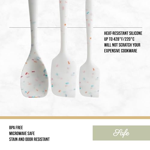 Trudeau Confetti Silicone Utensil Set – 11" Spatula, 11" Spoonula & 8" Small – Reinforced hybrid flexible silicone, BPA-free, heat resistant to 428°F, ergonomic & dishwasher safe. - Image 5