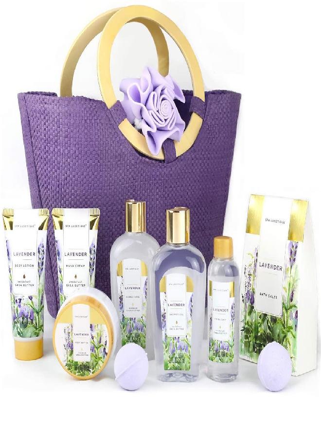 spa luxetique Spa Luxetique Gift Baskets for Women, Spa Gifts for Women - 10pcs Lavender Bath Gifts with Bath Bomb, Body Lotion, Bubble Bath, Relaxing Spa Baskets for Women Gifft, Birthday Gifts for Women Mom  - Image 1