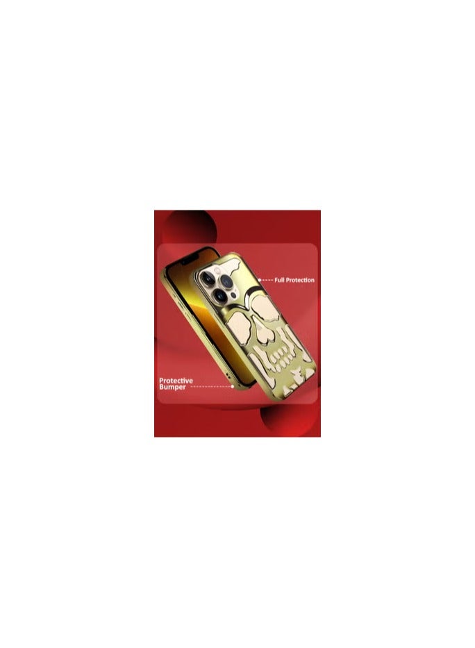 CATANES iPhone 13 Pro Max Case Cover Soft TPU and Glossy with Skull Design - Gold - Image 2