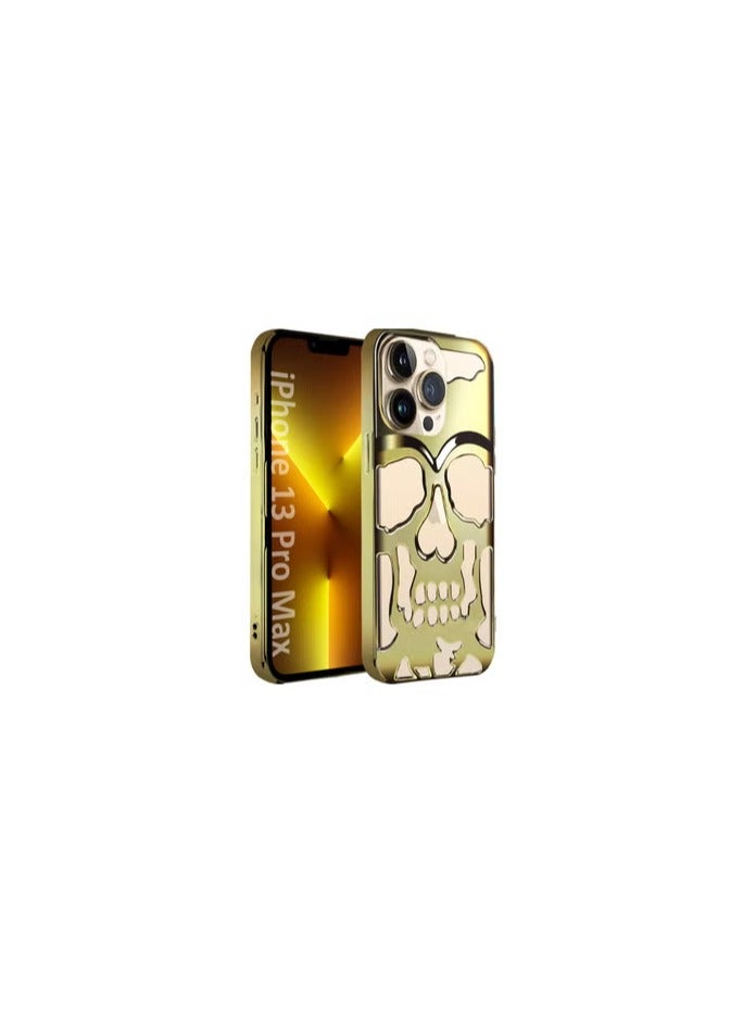CATANES iPhone 13 Pro Max Case Cover Soft TPU and Glossy with Skull Design - Gold - Image 1