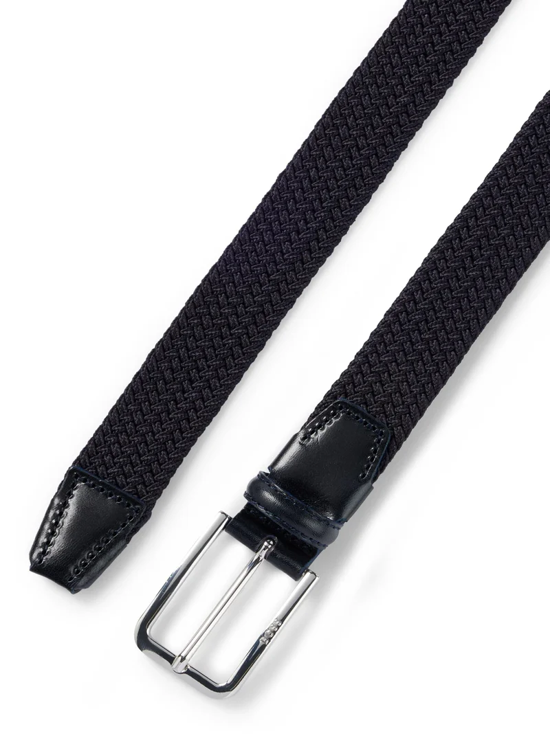 BOSS Woven belt with leather facings