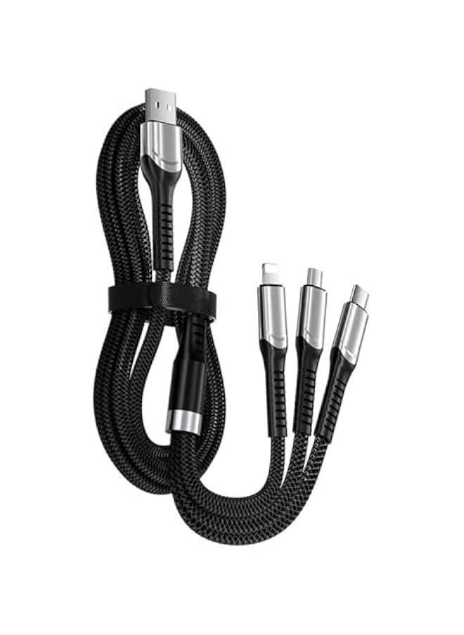 Generic 3 in 1 USB Charger Cables Ultra-Fast 200W Braided Nylon Charging Cable, Universal Multiple Ports Charging Cord with Type-C, Micro USB and IP Port for Cell Phones and More-1.3 M  - Image 1
