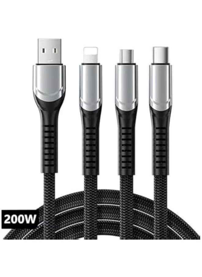 Generic 3 in 1 USB Charger Cables Ultra-Fast 200W Braided Nylon Charging Cable, Universal Multiple Ports Charging Cord with Type-C, Micro USB and IP Port for Cell Phones and More-1.3 M  - Image 2