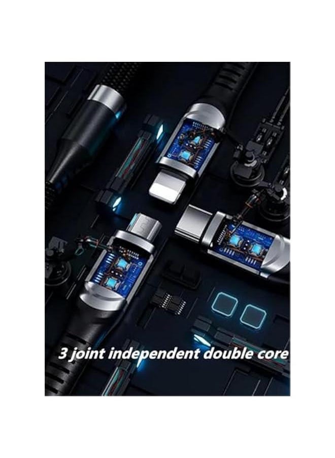 Generic 3 in 1 USB Charger Cables Ultra-Fast 200W Braided Nylon Charging Cable, Universal Multiple Ports Charging Cord with Type-C, Micro USB and IP Port for Cell Phones and More-1.3 M  - Image 3