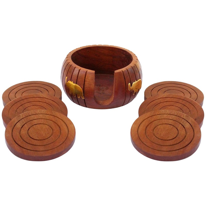 ITOS365 Wooden Drink Coasters Wood Table Coaster Set of 6 for Tea Cups Coffee Mugs Beer Cans Bar Tumblers and Water Glasses, Home Décor - Image 2