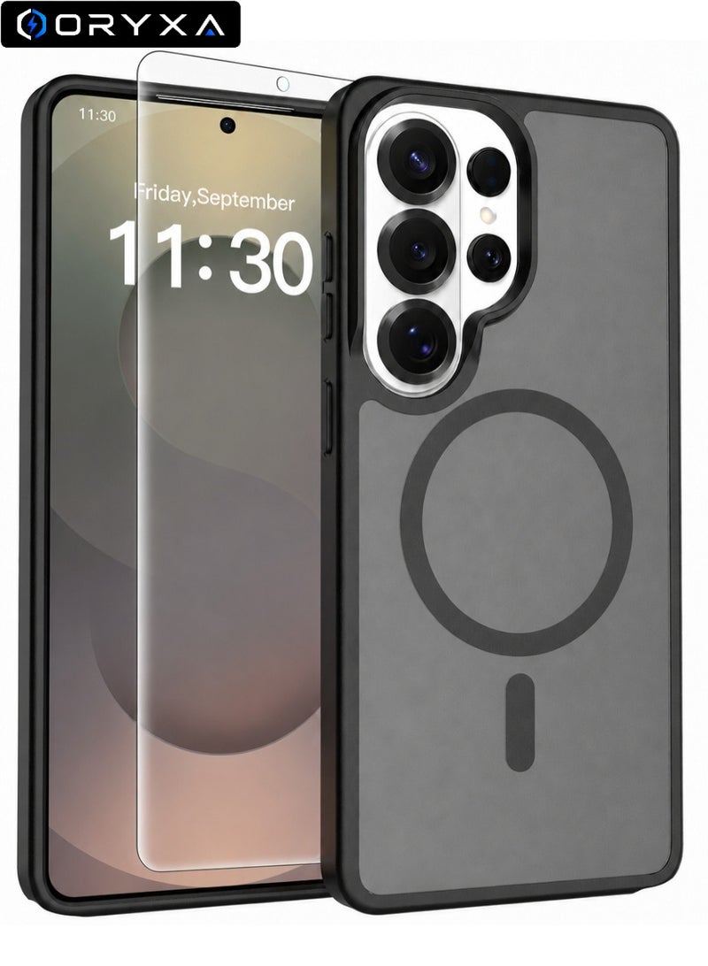 ORYXA Galaxy S26 Ultra Case, 2 IN 1 Magnetic Phone Cover + Screen Protector, For Samsung Galaxy S26 Ultra, Compatible with MagSafe, Translucent Matte Shockproof Cover, Slim Full Protection, Black - Image 1