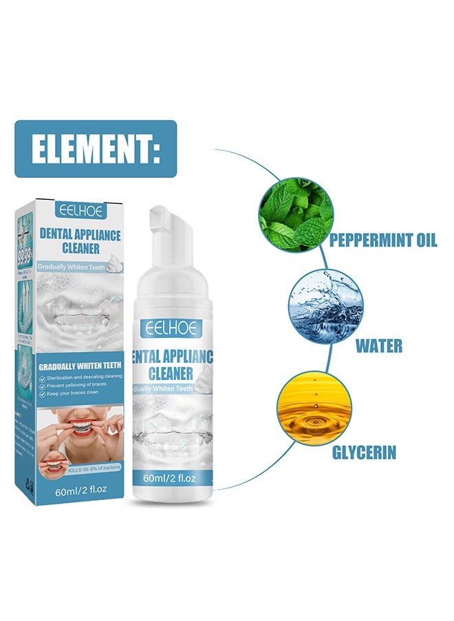 EELHOE - Dental Appliance Cleaner, Denture Cleaning Foam Aligner Retainer Cleaning Foam for Night Mouth Guard False Teeth Cleaning 60ml - Image 1