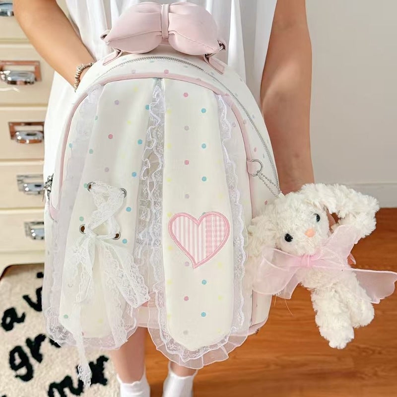 Rabbit Ear Backpack with Lace and Polka Dot - Image 3