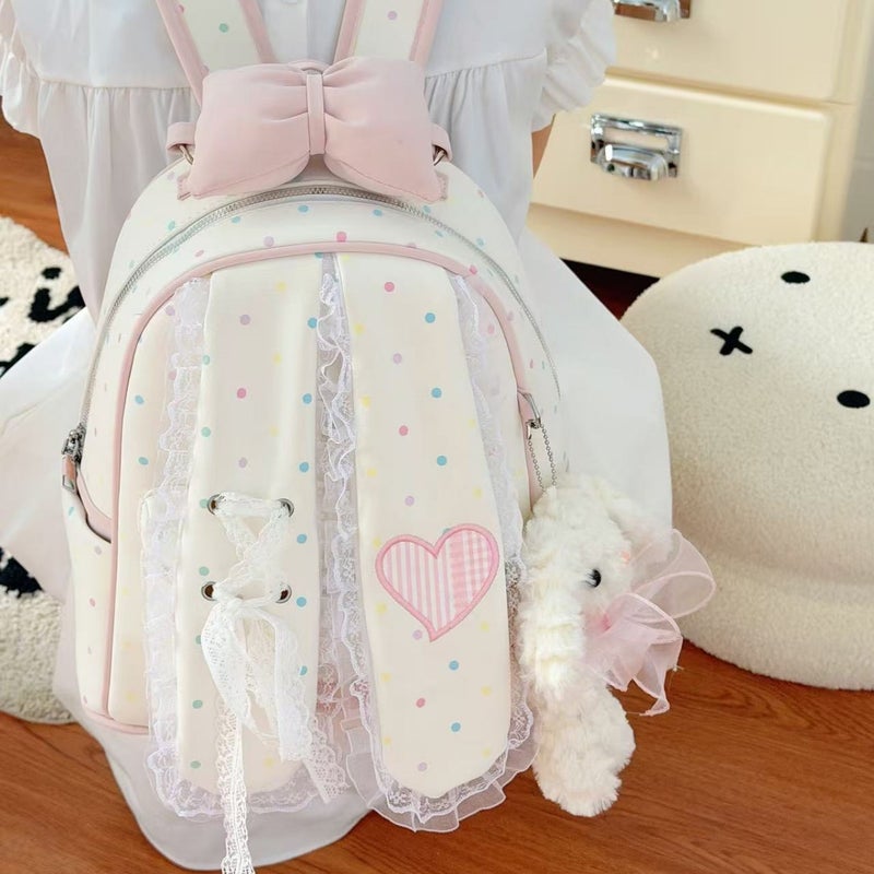 Rabbit Ear Backpack with Lace and Polka Dot - Image 2