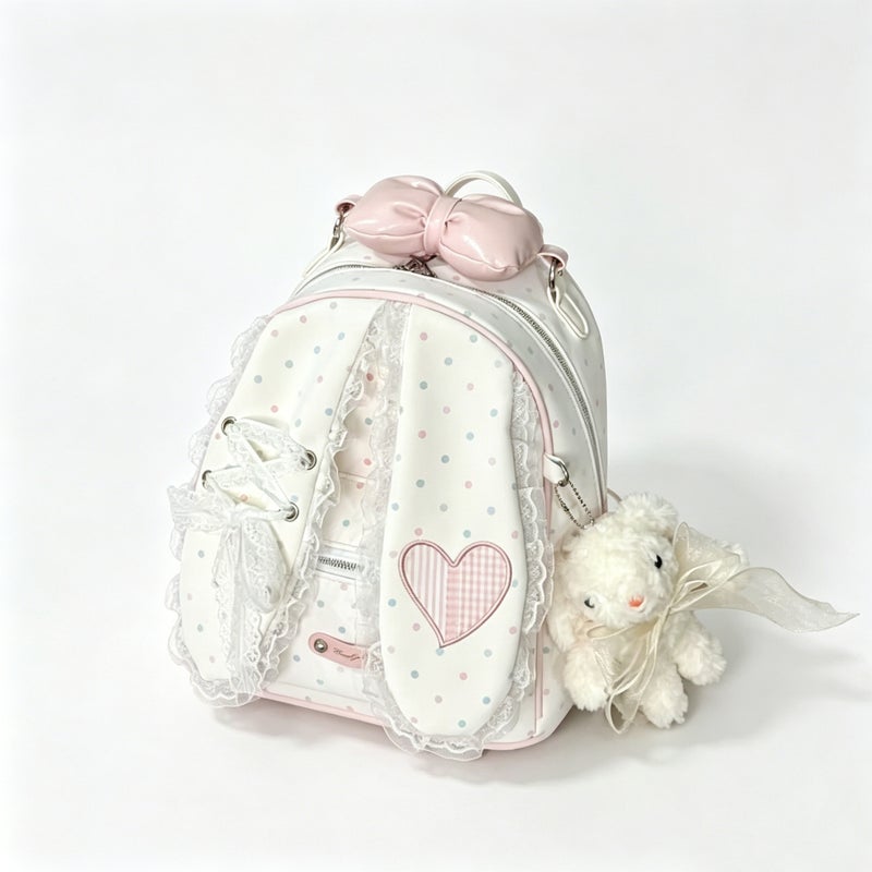 Rabbit Ear Backpack with Lace and Polka Dot - Image 4