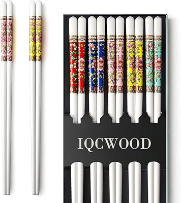 IQCWOOD 5 Pairs Porcelain Chopsticks Set, 9.6 Inch High-grade Bone Chopsticks, Porcelain Chopsticks Cooking Chopsticks - Image 1