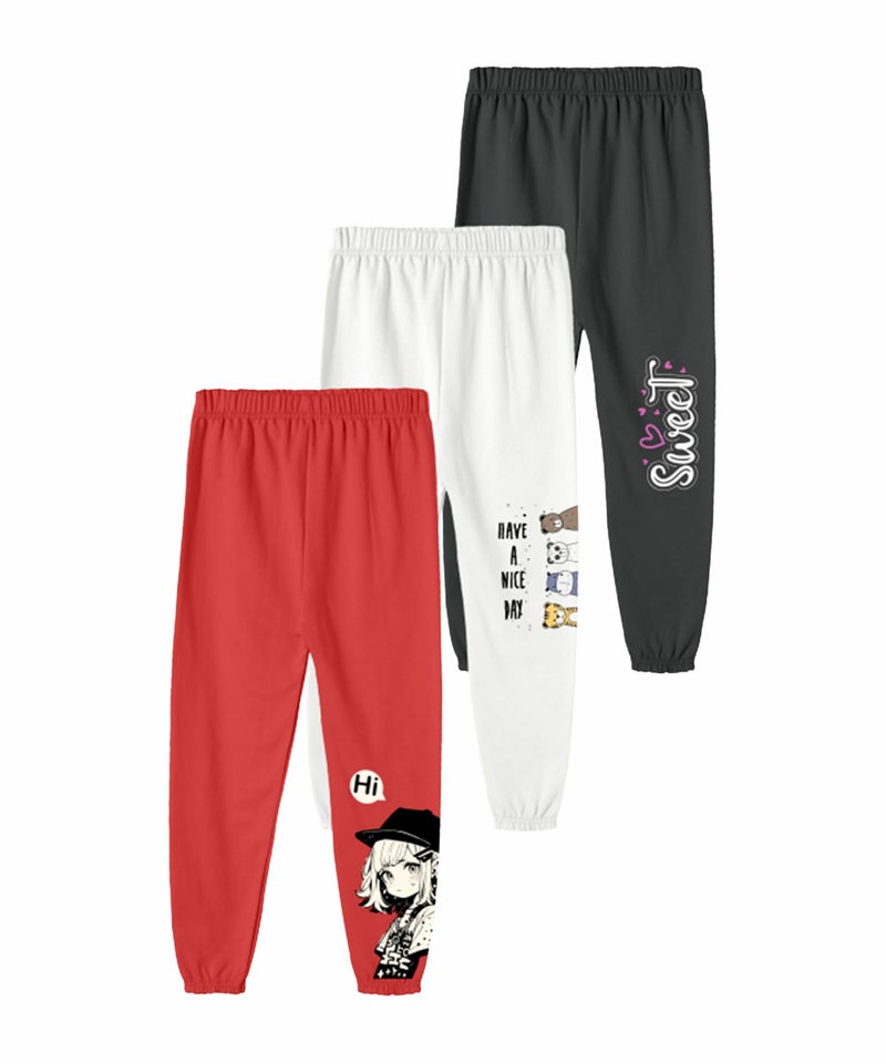 SHODOX® Girls Cotton Blend Printed Regular fit Track Pants (Pack of 3) - Image 1