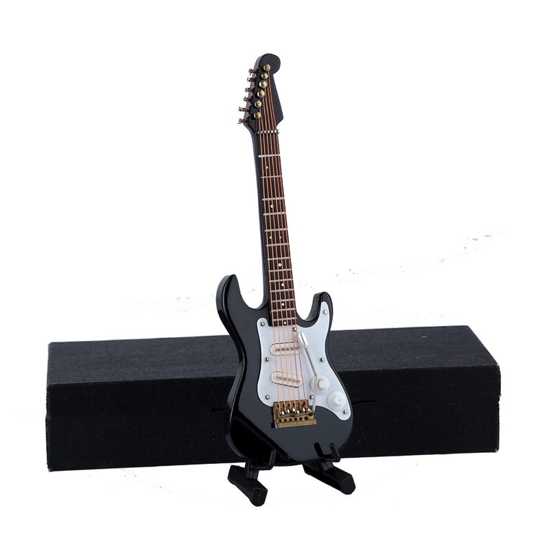 Dselvgvu Wooden Miniature Electric Guitar with Stand and Case Mini Musical Instrument Electric Guitar Replica Collectible Figurines Model Home Decoration Display Ornament Black 549x176x048 - Image 2