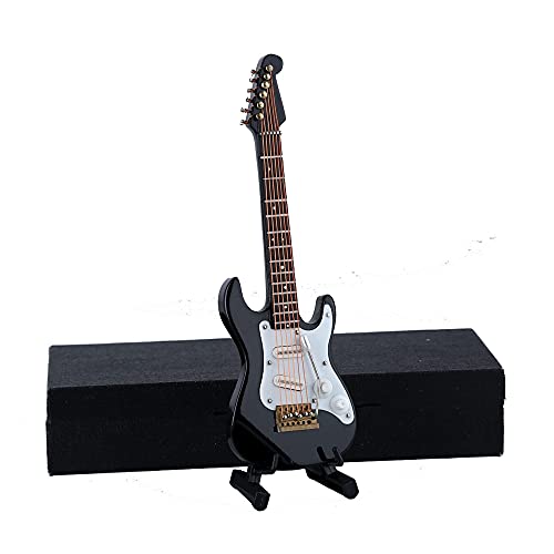 Dselvgvu Wooden Miniature Electric Guitar with Stand and Case Mini Musical Instrument Electric Guitar Replica Collectible Figurines Model Home Decoration Display Ornament Black 549x176x048 - Image 1